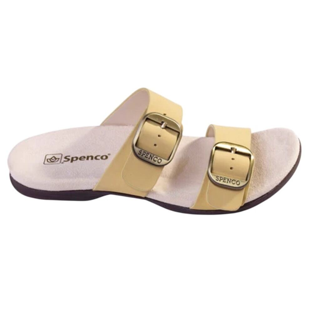 Spenco Womens Vista Slip On Sandals US 7.5 WIDE Yellow Leather Arch Support NIB